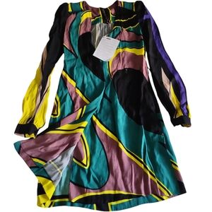 Manila Grace Womens Abstract Print Long Sleeve Wrap Dress Size 6